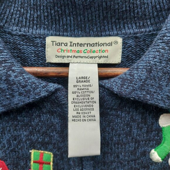 Vintage Tiara International Christmas Collection Womens Blue Santa Cardigan Swea - Picture 3 of 3